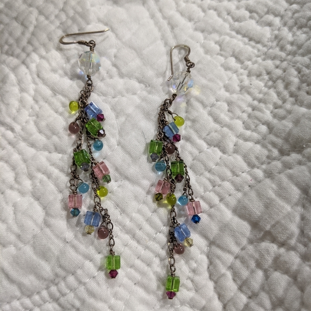 Handmade Swarovski Bead MULTI COLOR Crystal Bead Dangle Earrings